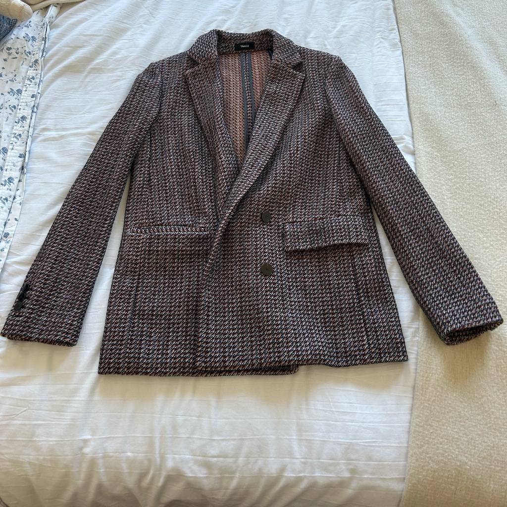 Theory Wool Tweed Blazer, Size 4, Color Maroon/Brown